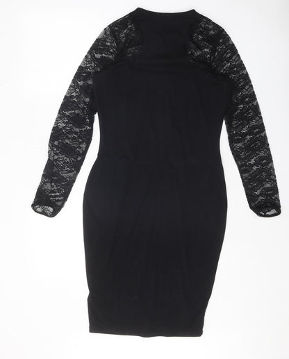 H&M Womens Black Cotton Bodycon Size M Round Neck Pullover