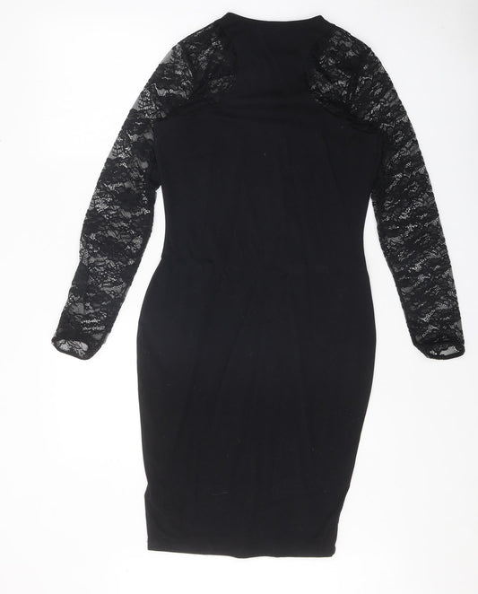 H&M Womens Black Cotton Bodycon Size M Round Neck Pullover