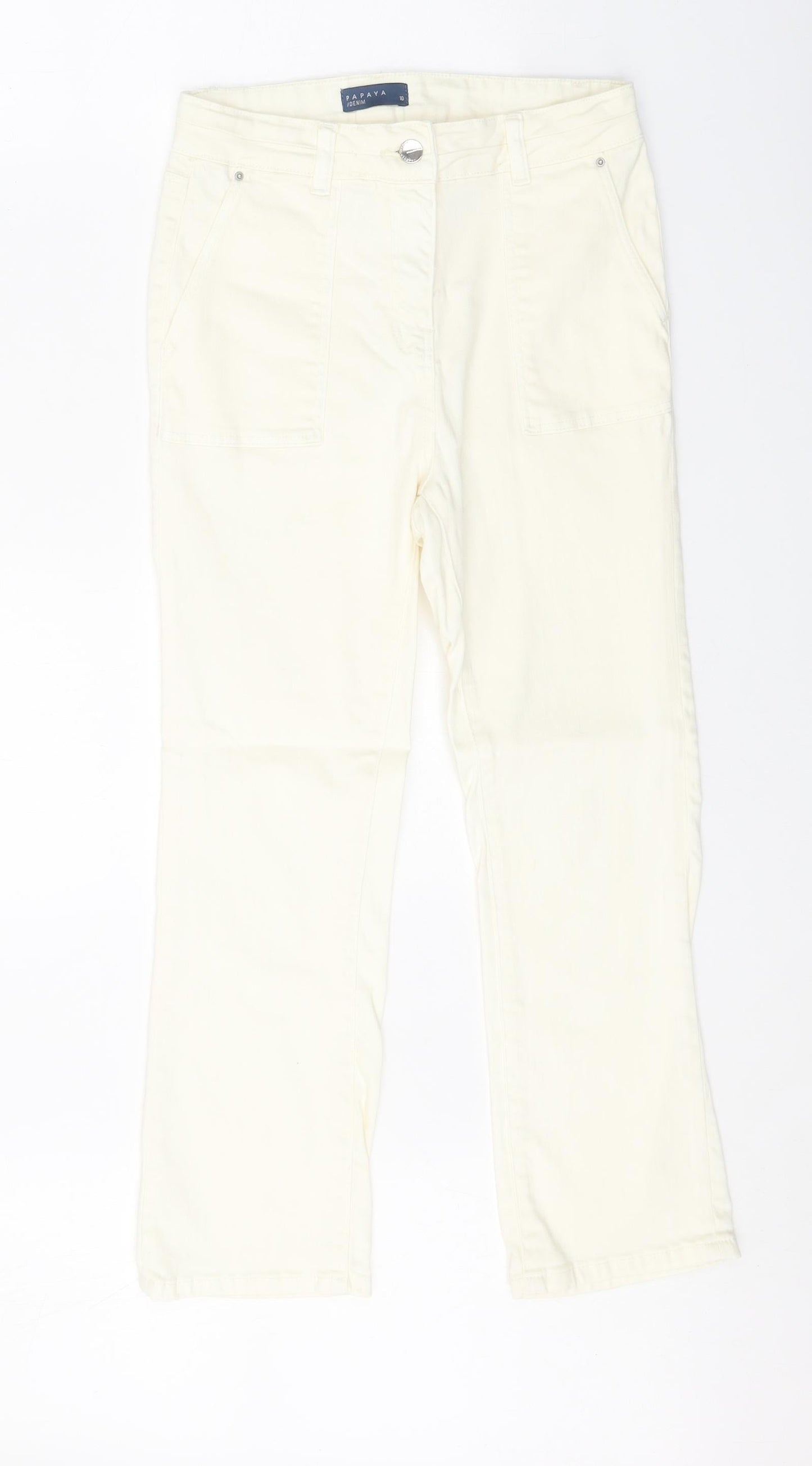 Womens UK Size 10 Papaya Regular Fit Straight Ivory Jeans