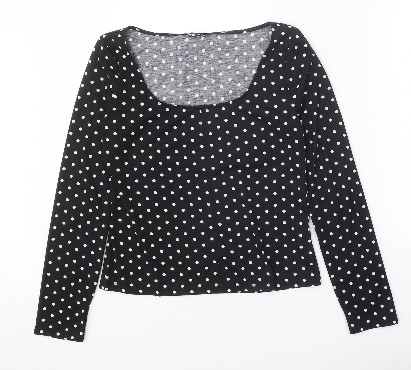 SheIn Womens Black Polka Dot Polyester Basic Blouse Size XL Square Neck