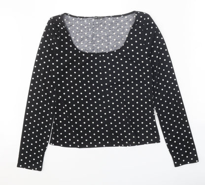 SheIn Womens Black Polka Dot Polyester Basic Blouse Size XL Square Neck