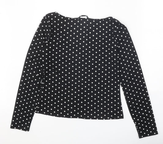 SheIn Womens Black Polka Dot Polyester Basic Blouse Size XL Square Neck