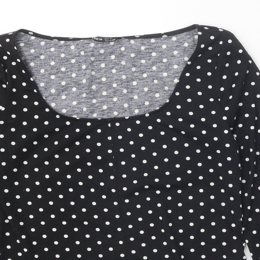 SheIn Womens Black Polka Dot Polyester Basic Blouse Size XL Square Neck