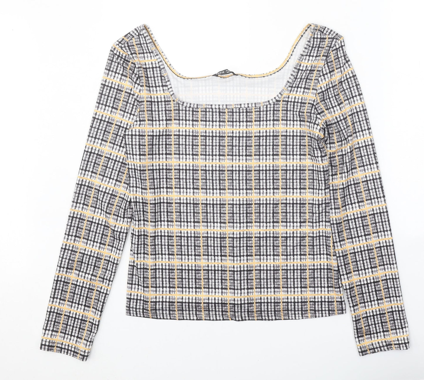 SheIn Womens Black Plaid Polyester Basic Blouse Size XL Square Neck