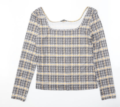 SheIn Womens Black Plaid Polyester Basic Blouse Size XL Square Neck