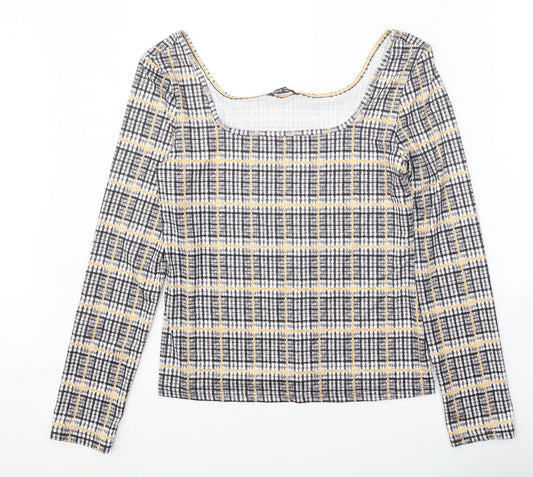 SheIn Womens Black Plaid Polyester Basic Blouse Size XL Square Neck