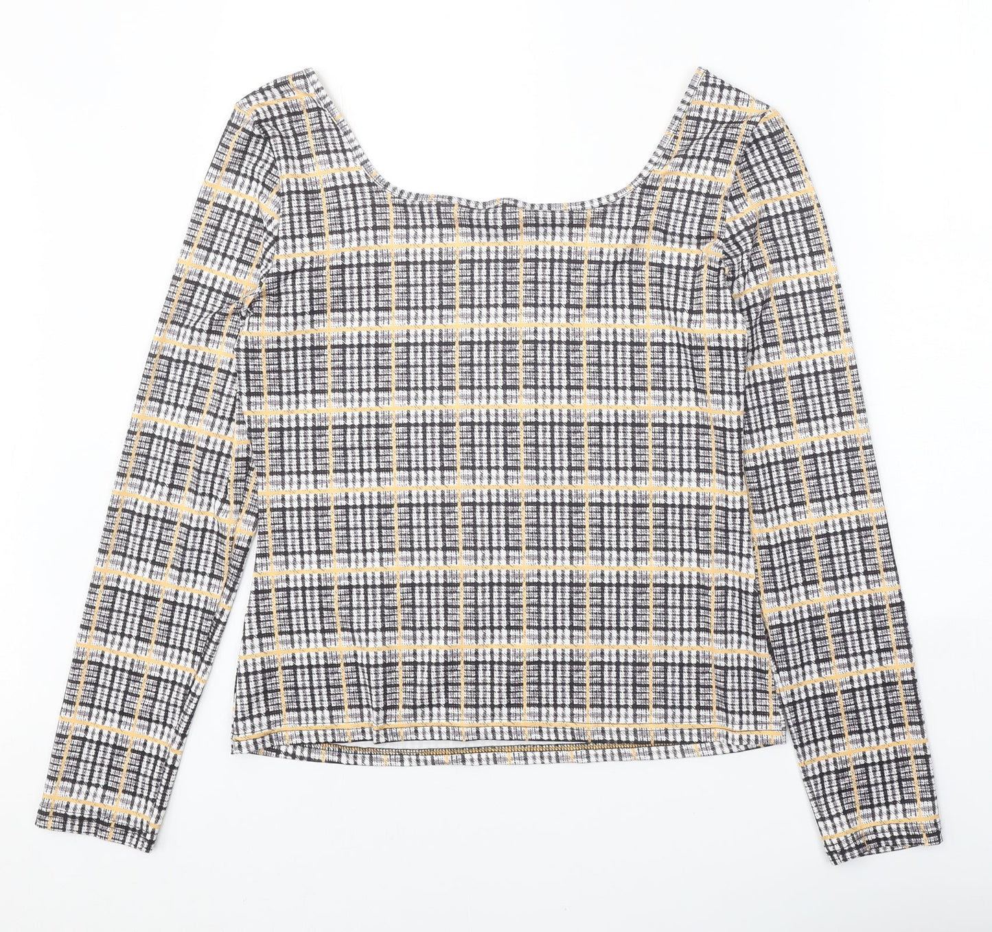 SheIn Womens Black Plaid Polyester Basic Blouse Size XL Square Neck