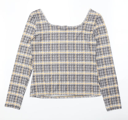 SheIn Womens Black Plaid Polyester Basic Blouse Size XL Square Neck