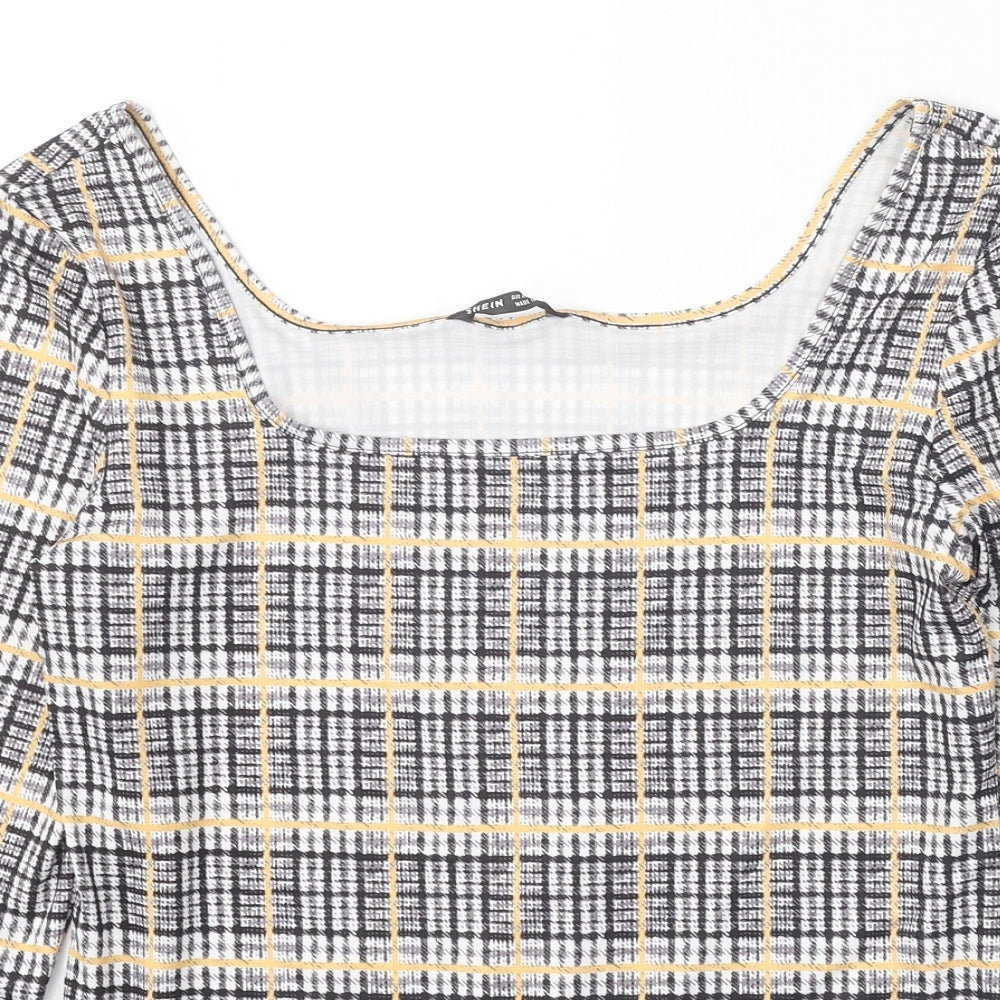 SheIn Womens Black Plaid Polyester Basic Blouse Size XL Square Neck