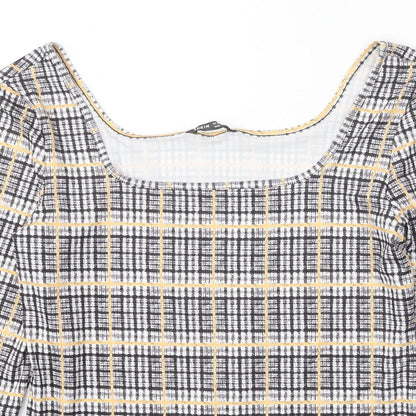 SheIn Womens Black Plaid Polyester Basic Blouse Size XL Square Neck