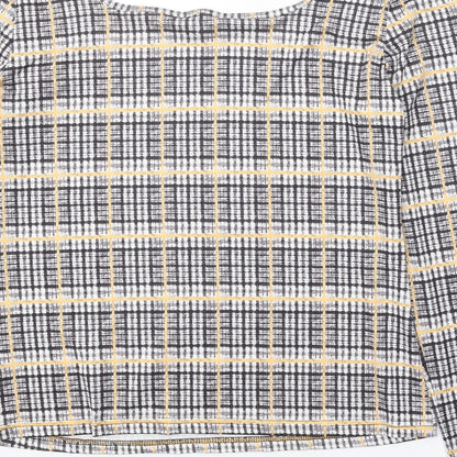 SheIn Womens Black Plaid Polyester Basic Blouse Size XL Square Neck