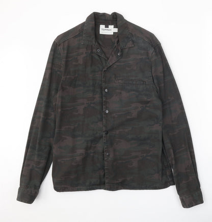 Mens UK Size XS Topman Brown  Button-Up Long Sleeve Casual Shirt