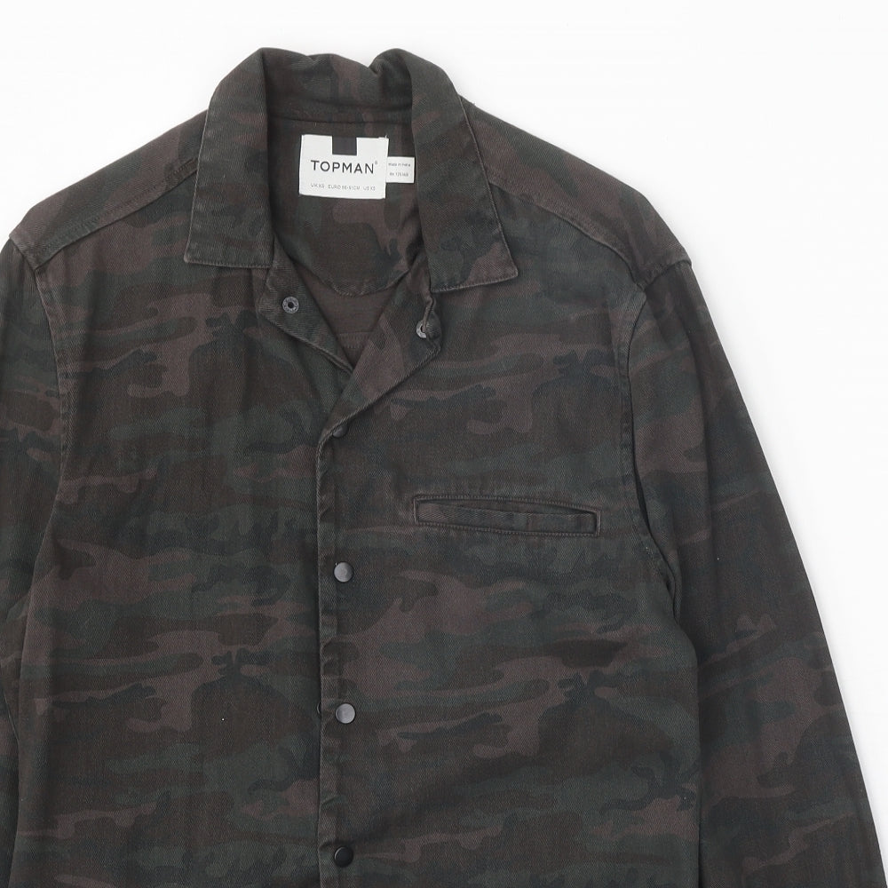 Mens UK Size XS Topman Brown  Button-Up Long Sleeve Casual Shirt