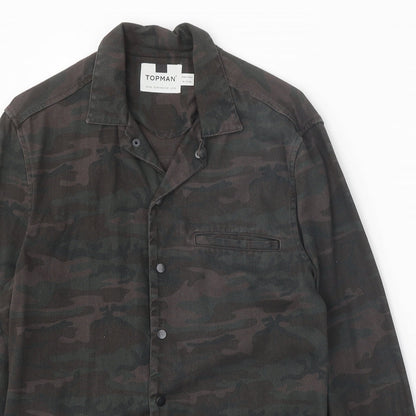Mens UK Size XS Topman Brown  Button-Up Long Sleeve Casual Shirt