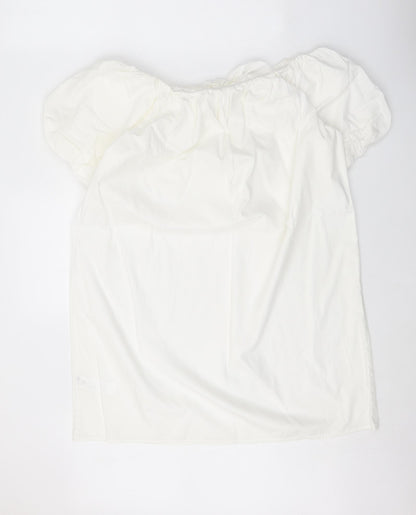 Primark Womens White 100% Cotton A-Line Size 12 Square Neck Pullover