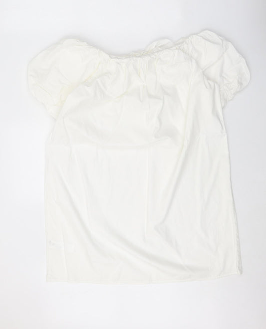 Primark Womens White 100% Cotton A-Line Size 12 Square Neck Pullover