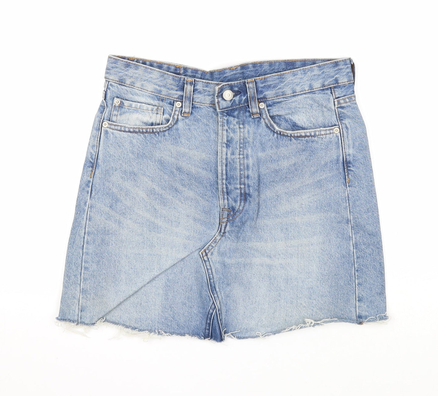 H&M Womens Blue Cotton A-Line Skirt Size 8 Zip