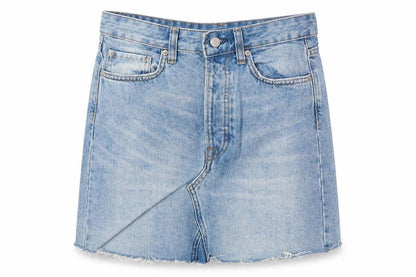 H&M Womens Blue Cotton A-Line Skirt Size 8 Zip