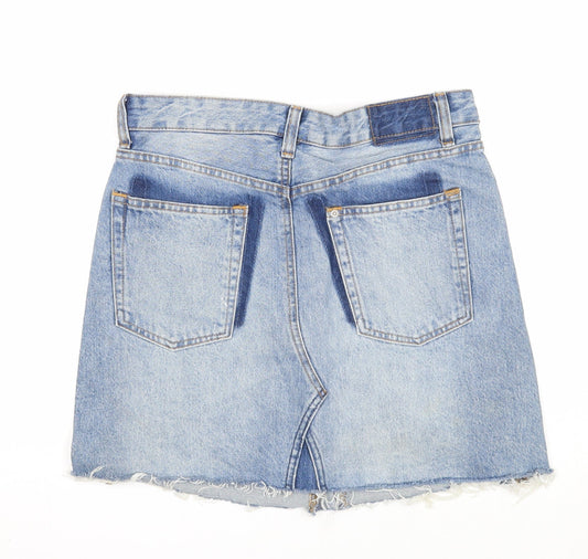 H&M Womens Blue Cotton A-Line Skirt Size 8 Zip