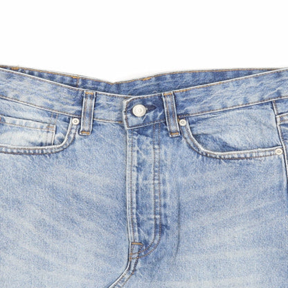 H&M Womens Blue Cotton A-Line Skirt Size 8 Zip