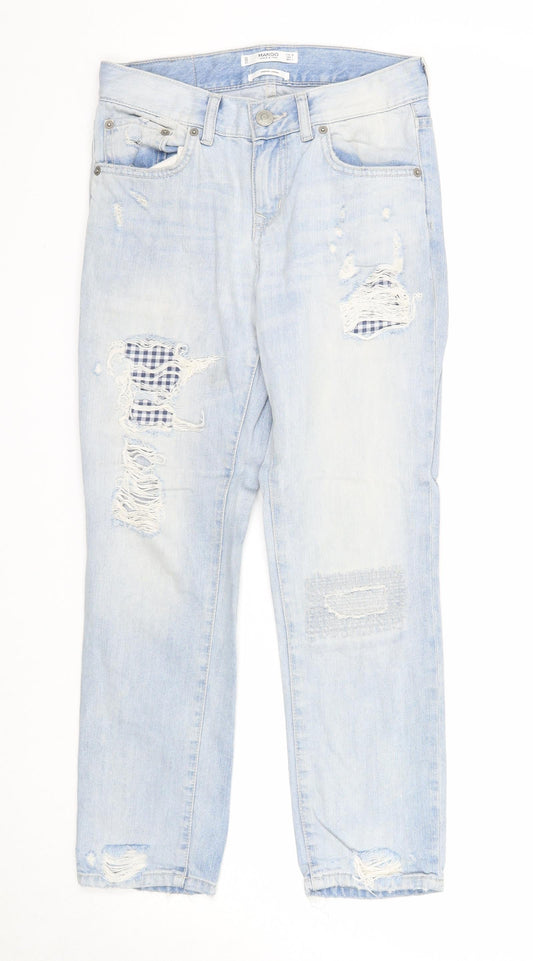 Mango Womens Blue Cotton Straight Jeans Size 4 Regular Zip