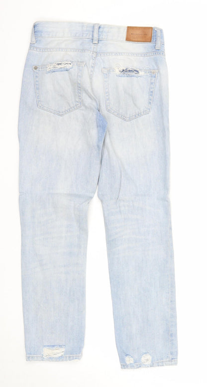 Mango Womens Blue Cotton Straight Jeans Size 4 Regular Zip