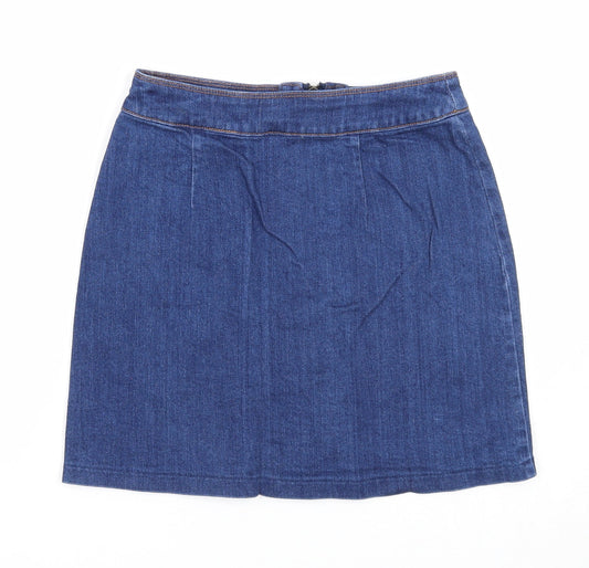 H&M Womens Blue Cotton A-Line Skirt Size 6 Zip