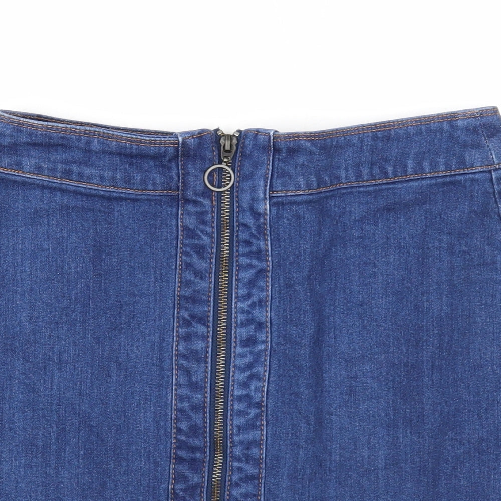 H&M Womens Blue Cotton A-Line Skirt Size 6 Zip