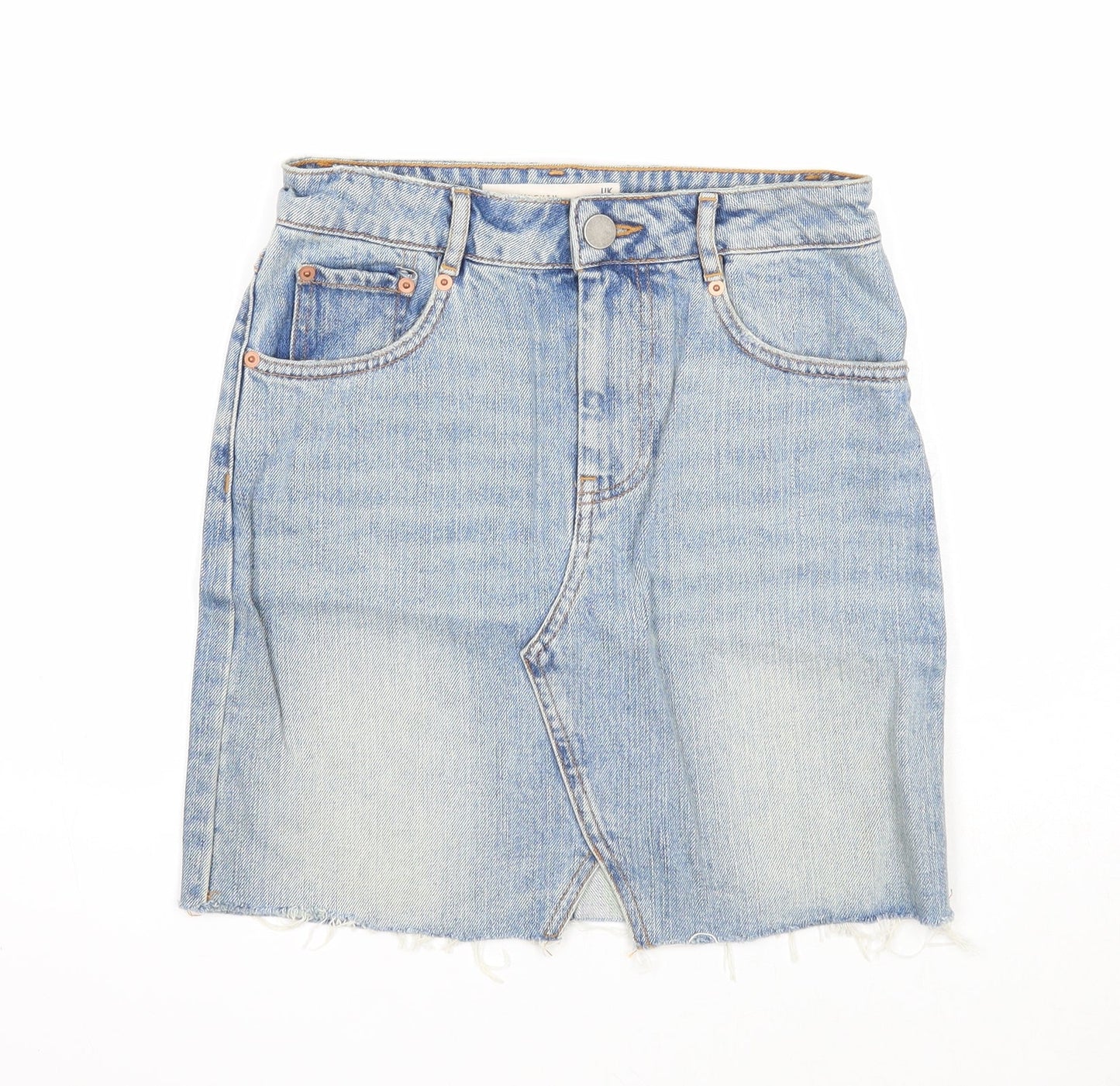 ASOS Womens Blue Cotton A-Line Skirt Size 4 Zip