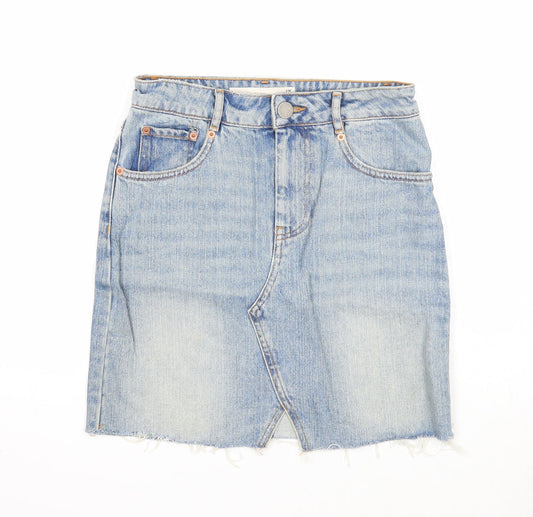 ASOS Womens Blue Cotton A-Line Skirt Size 4 Zip