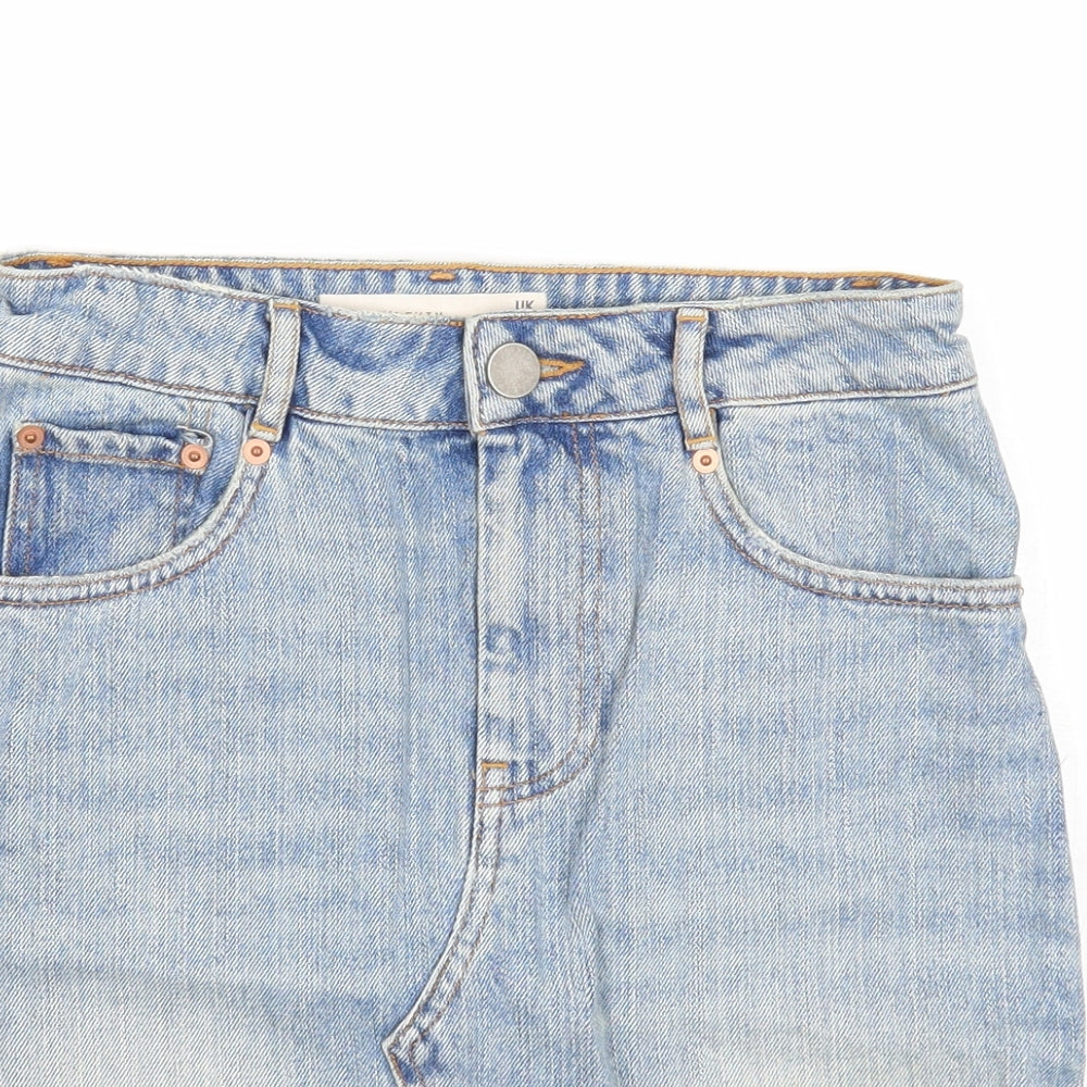 ASOS Womens Blue Cotton A-Line Skirt Size 4 Zip