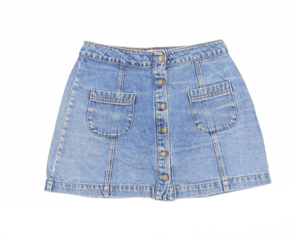 FOREVER 21 Womens Blue Cotton Mini Skirt Size M Button