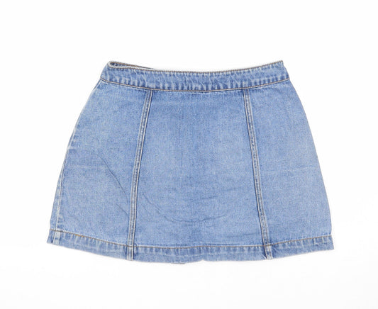 FOREVER 21 Womens Blue Cotton Mini Skirt Size M Button