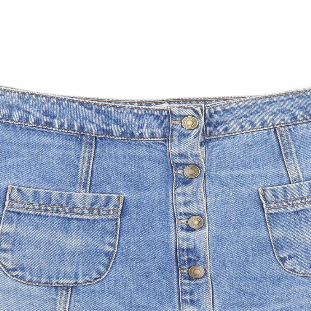 FOREVER 21 Womens Blue Cotton Mini Skirt Size M Button