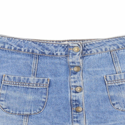 FOREVER 21 Womens Blue Cotton Mini Skirt Size M Button