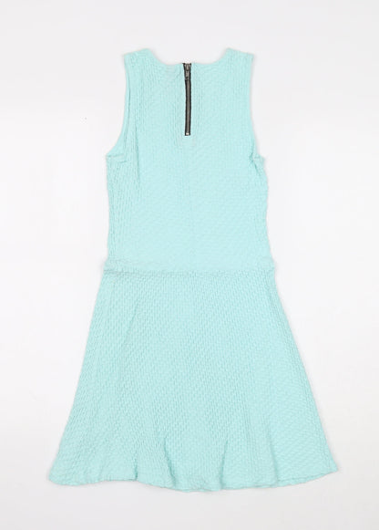 Divided Womens Blue Cotton A-Line Size 6 Scoop Neck Zip
