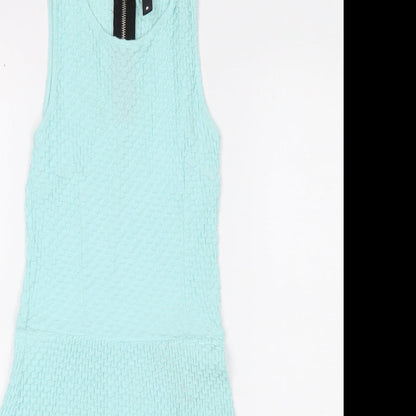 Divided Womens Blue Cotton A-Line Size 6 Scoop Neck Zip