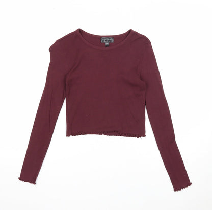Topshop Womens Purple Cotton Cropped T-Shirt Size 6 Round Neck - Lettuce Hem