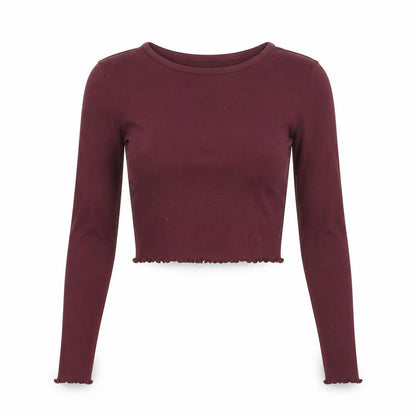 Topshop Womens Purple Cotton Cropped T-Shirt Size 6 Round Neck - Lettuce Hem