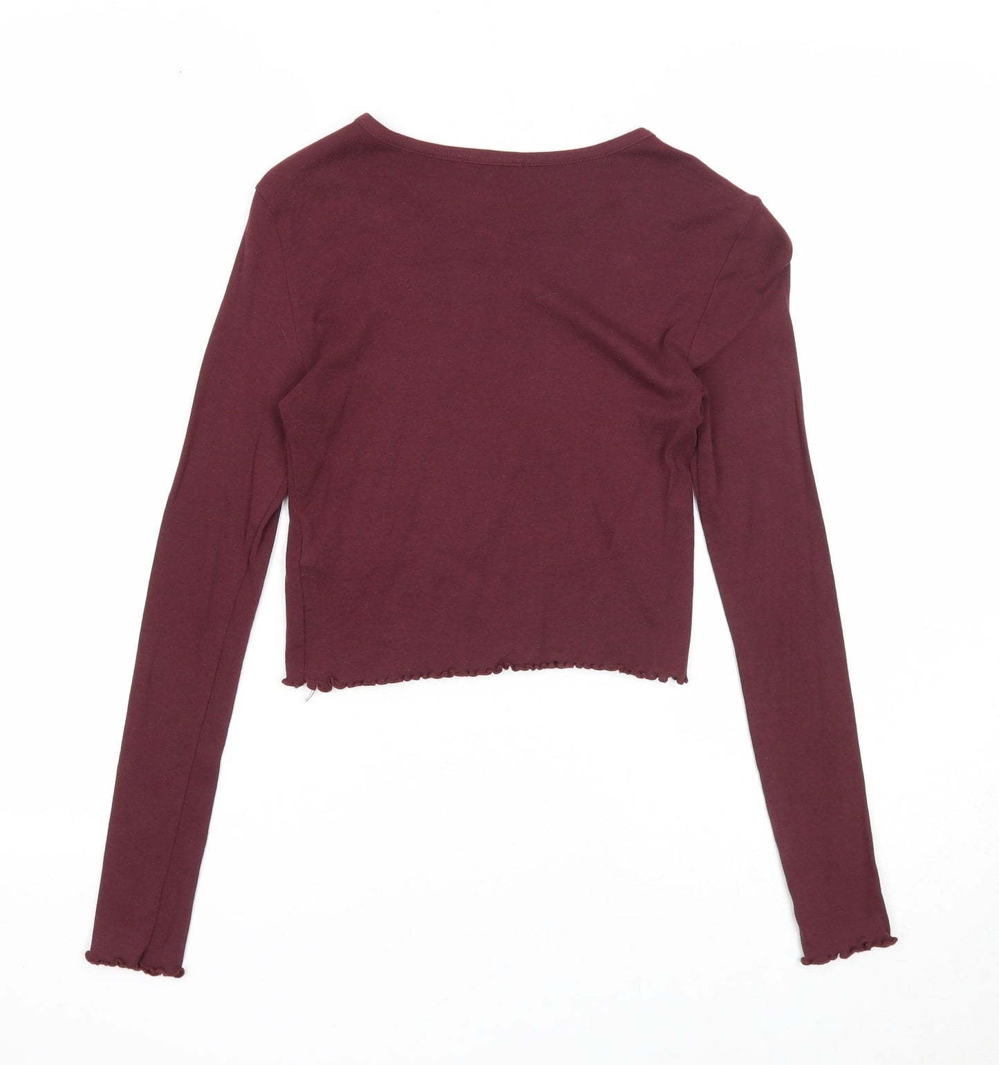 Topshop Womens Purple Cotton Cropped T-Shirt Size 6 Round Neck - Lettuce Hem