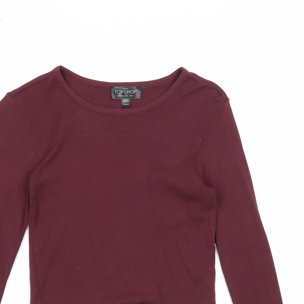 Topshop Womens Purple Cotton Cropped T-Shirt Size 6 Round Neck - Lettuce Hem