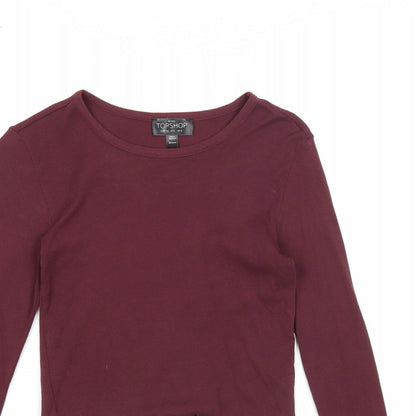 Topshop Womens Purple Cotton Cropped T-Shirt Size 6 Round Neck - Lettuce Hem