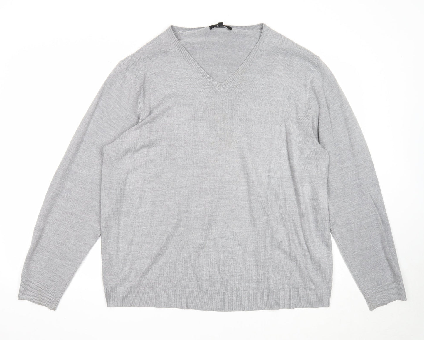 George Mens Grey V-Neck Acrylic Pullover Jumper Size XL Long Sleeve