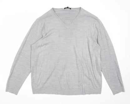 George Mens Grey V-Neck Acrylic Pullover Jumper Size XL Long Sleeve