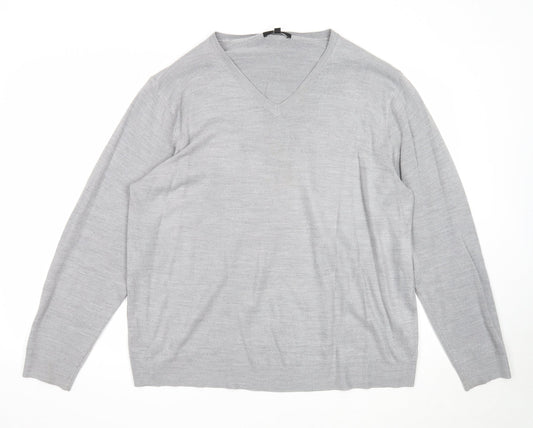 George Mens Grey V-Neck Acrylic Pullover Jumper Size XL Long Sleeve