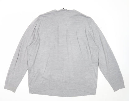 George Mens Grey V-Neck Acrylic Pullover Jumper Size XL Long Sleeve