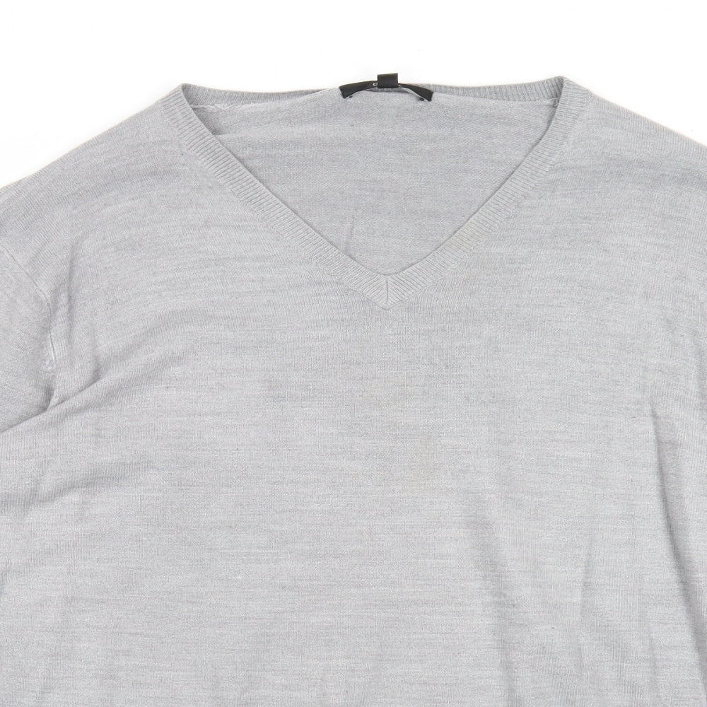 George Mens Grey V-Neck Acrylic Pullover Jumper Size XL Long Sleeve