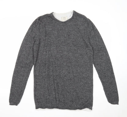 George Mens Grey Round Neck Acrylic Pullover Jumper Size S Long Sleeve