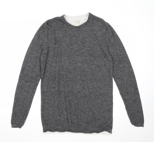 George Mens Grey Round Neck Acrylic Pullover Jumper Size S Long Sleeve