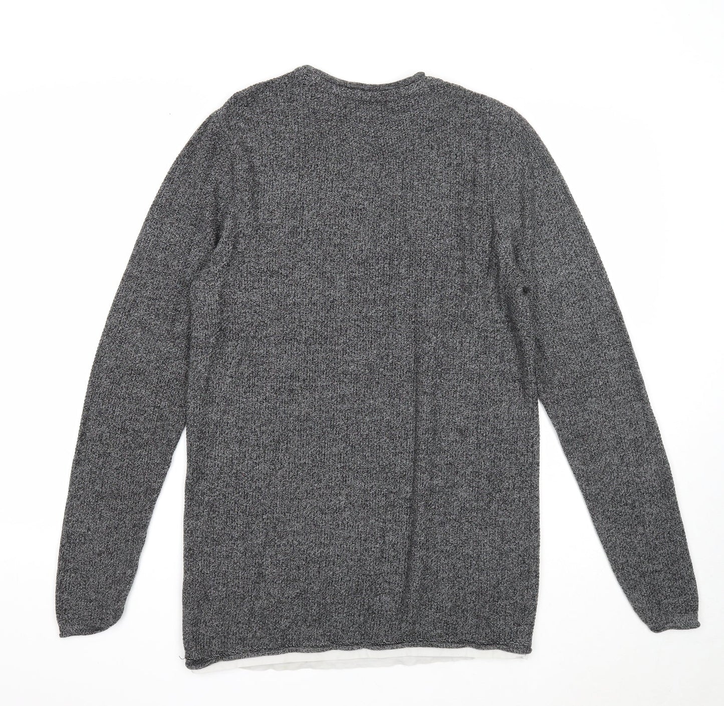 George Mens Grey Round Neck Acrylic Pullover Jumper Size S Long Sleeve